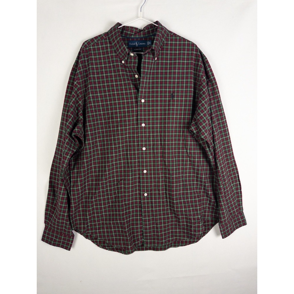Ralph Lauren Mens XL Green Red Plaid Classic Fit Button Down Shirt Long Sleeve
